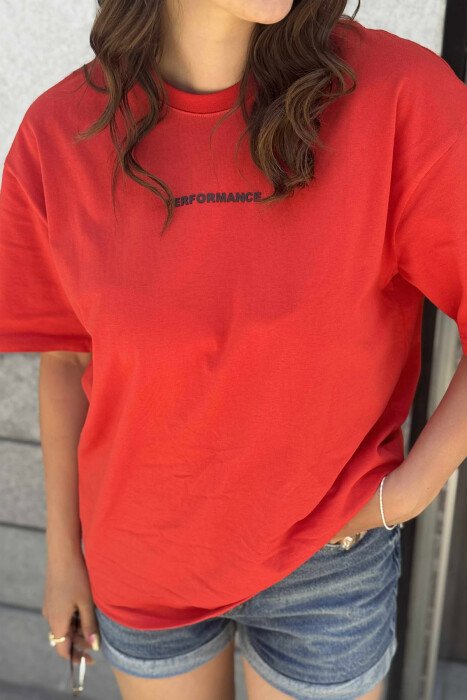 PERFORMANCE WRITTING SIMPLE WOMEN T-SHIRT RED/E KUQE - 3