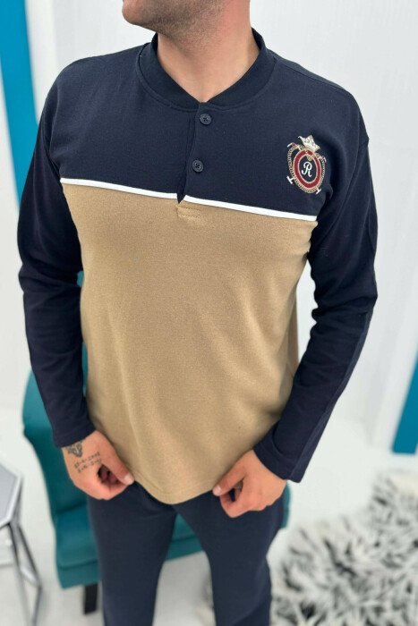 PIZHAME BLUZE ME LOGO TË THJESHTE+TUTA PER MESHKUJ NE NGJYRE BLU ME BEZHE - 3