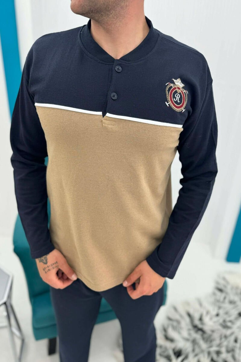 PIZHAME BLUZE ME LOGO TË THJESHTE+TUTA PER MESHKUJ NE NGJYRE BLU ME BEZHE - 3
