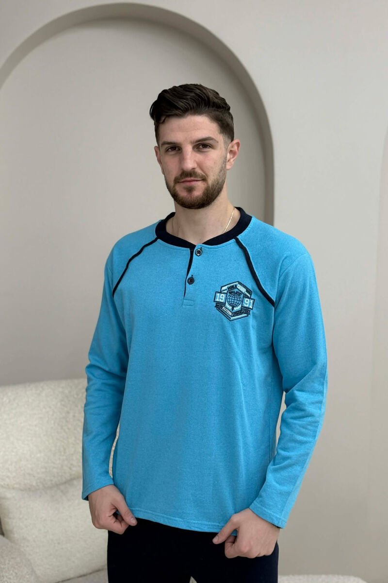 PIZHAME BLUZE ME LOGO TË THJESHTE+TUTA PER MESHKUJ NE NGJYRE BLU TE ZBARDHUR - 2