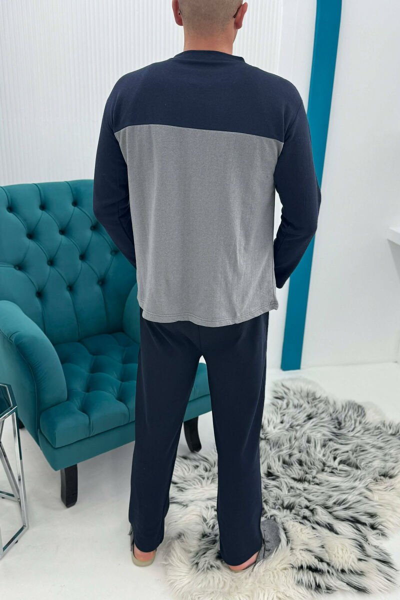 PIZHAME BLUZE ME LOGO TË THJESHTE+TUTA PER MESHKUJ NE NGJYRE GRI ME BLU - 4