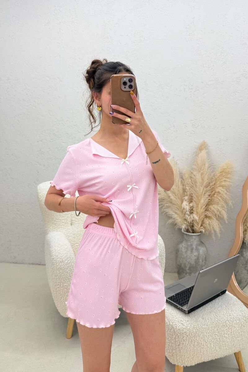 PIZHAME ME DIZJAN ME LULE KEMISHE + TUTA TE SHKURTRA PER FEMRA NE NGJYRE ROZE - 3