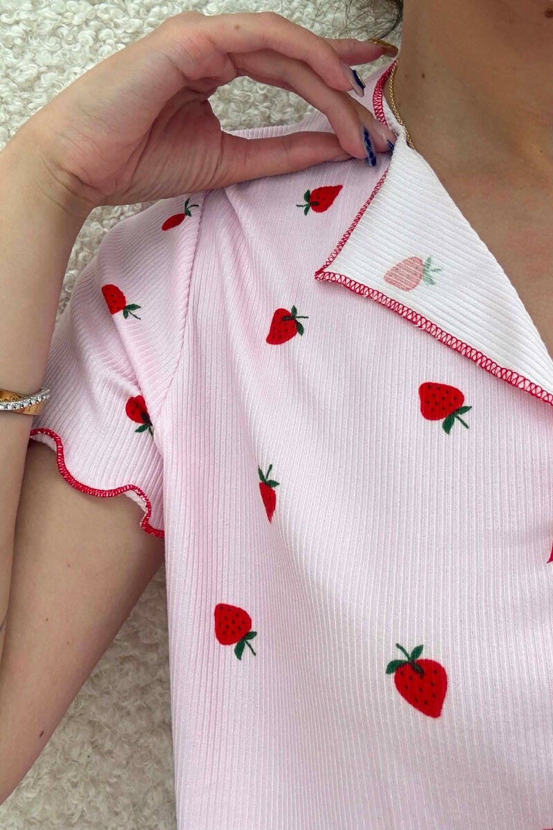 PIZHAME ME DIZJAN ME LULESHTYDHE KEMISHE + TUTA TE SHKURTRA PER FEMRA NE NGJYRE ROZE - 5