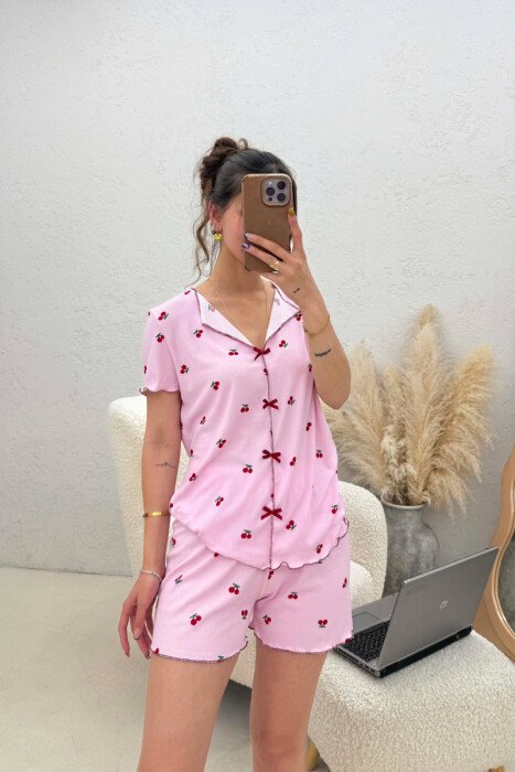 PIZHAME ME DIZJAN ME QERSHI KEMISHE + TUTA TE SHKURTRA PER FEMRA NE NGJYRE ROZE - 1