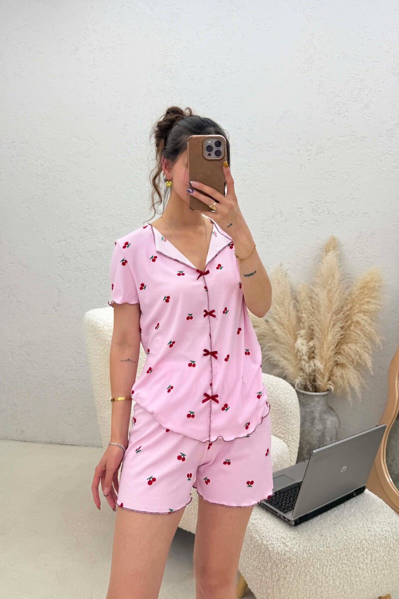 PIZHAME ME DIZJAN ME QERSHI KEMISHE + TUTA TE SHKURTRA PER FEMRA NE NGJYRE ROZE - 1