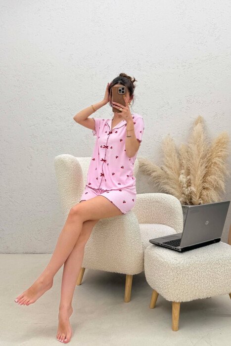 PIZHAME ME DIZJAN ME QERSHI KEMISHE + TUTA TE SHKURTRA PER FEMRA NE NGJYRE ROZE - 3