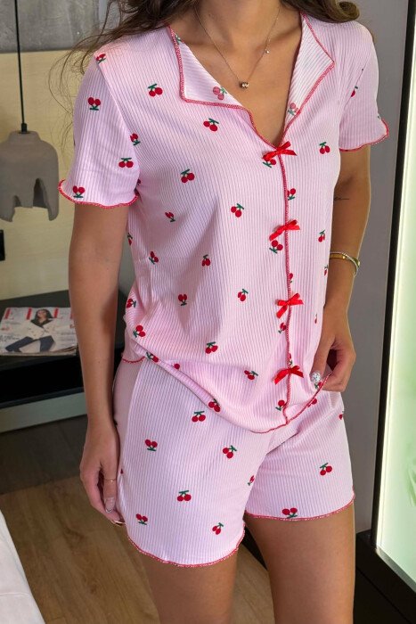 PIZHAME ME DIZJAN ME QERSHI KEMISHE + TUTA TE SHKURTRA PER FEMRA NE NGJYRE ROZE - 6
