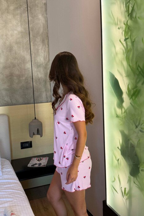 PIZHAME ME DIZJAN ME QERSHI KEMISHE + TUTA TE SHKURTRA PER FEMRA NE NGJYRE ROZE - 10