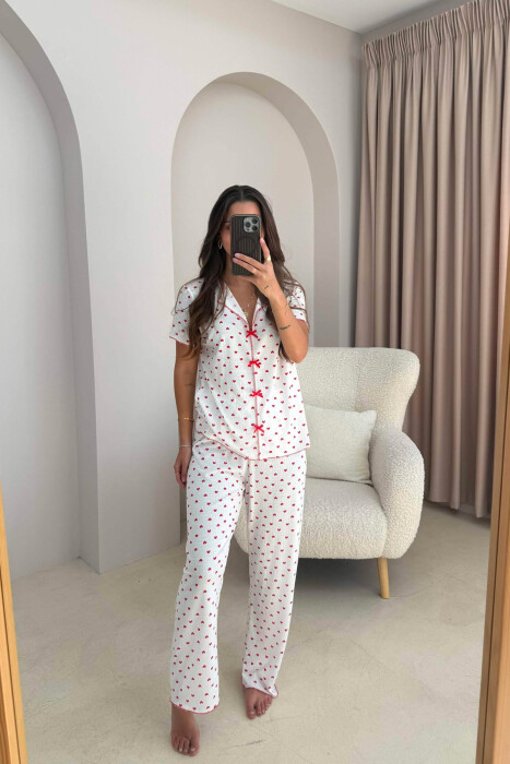 PIZHAME ME DIZJAN ME ZEMRA KEMISHE + TUTA PER FEMRA NE NGJYRE TE BARDHE ME TE KUQE - KLAUDIO FASHION