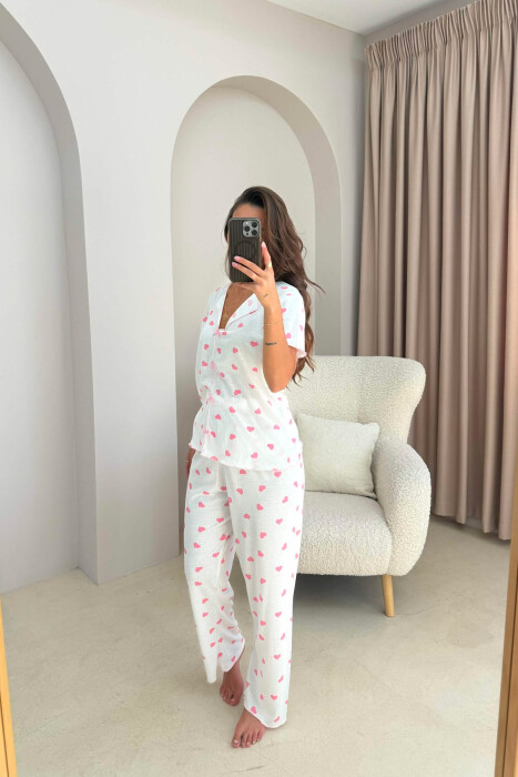 PIZHAME ME DIZJAN ME ZEMRA KEMISHE + TUTA PER FEMRA NE NGJYRE TE BARDHE ME ROZE - KLAUDIO FASHION