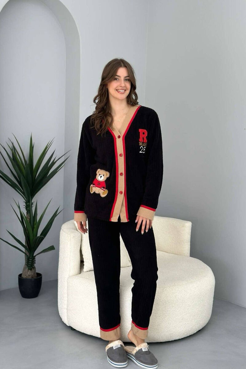 BEAR LOGO WARM WOMEN PYJAMAS BLACK-BROWN/ZEKA - 1