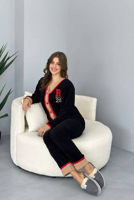 BEAR LOGO WARM WOMEN PYJAMAS BLACK-BROWN/ZEKA - 2