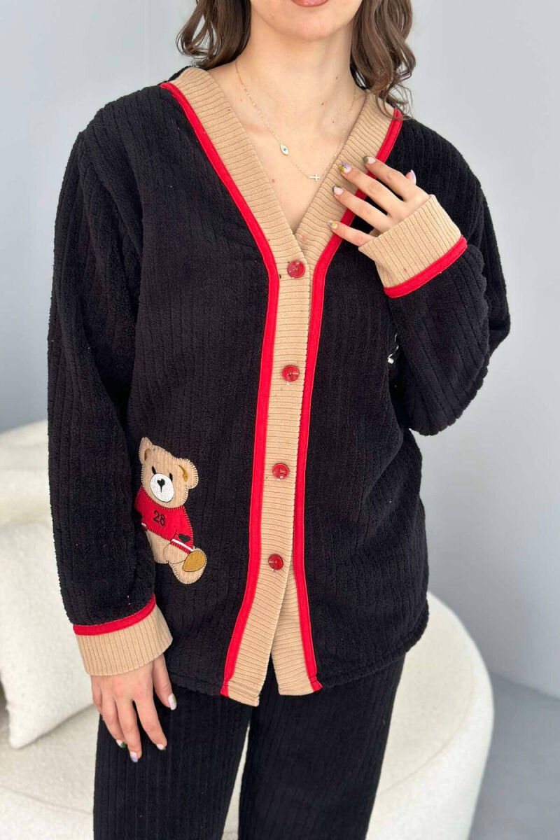 BEAR LOGO WARM WOMEN PYJAMAS BLACK-BROWN/ZEKA - 3