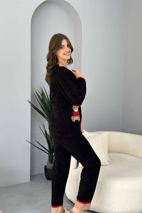 BEAR LOGO WARM WOMEN PYJAMAS BLACK-BROWN/ZEKA - 4