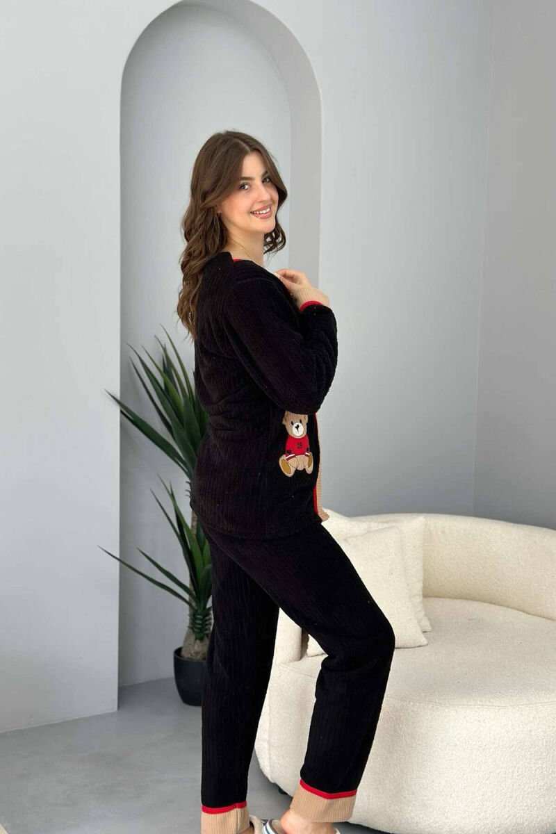 BEAR LOGO WARM WOMEN PYJAMAS BLACK-BROWN/ZEKA - 4
