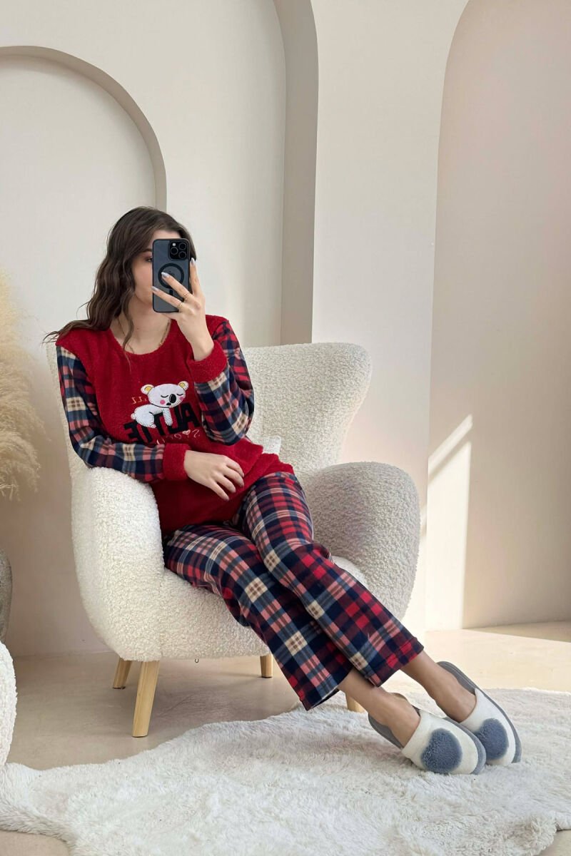 PIZHAME POLARE BLUZE ME IMAZH NE PJESEN PARA + TUTA PER FEMRA NE NGJYRE TE KUQE - 3