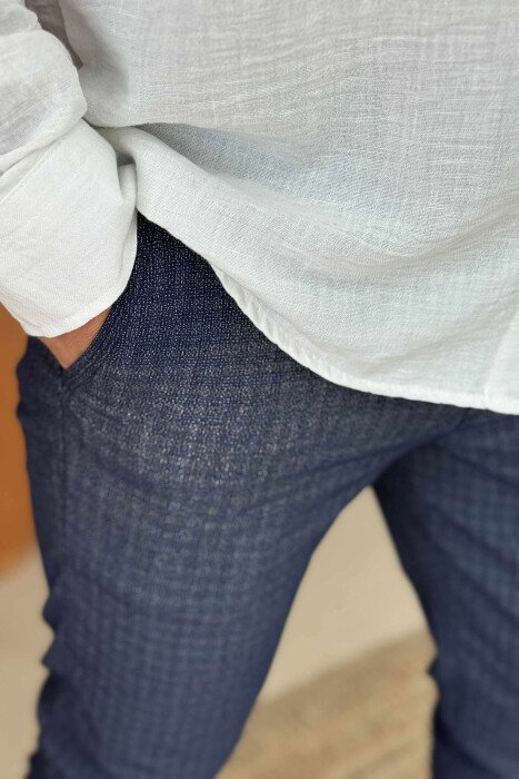 PLAID DESIGN CLASSIC MEN PANTS DARK BLUE/BEE - 2