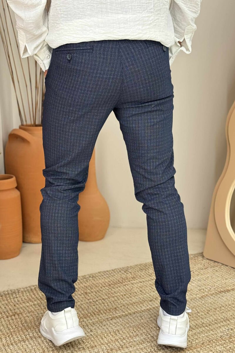 PLAID DESIGN CLASSIC MEN PANTS DARK BLUE/BEE - 3