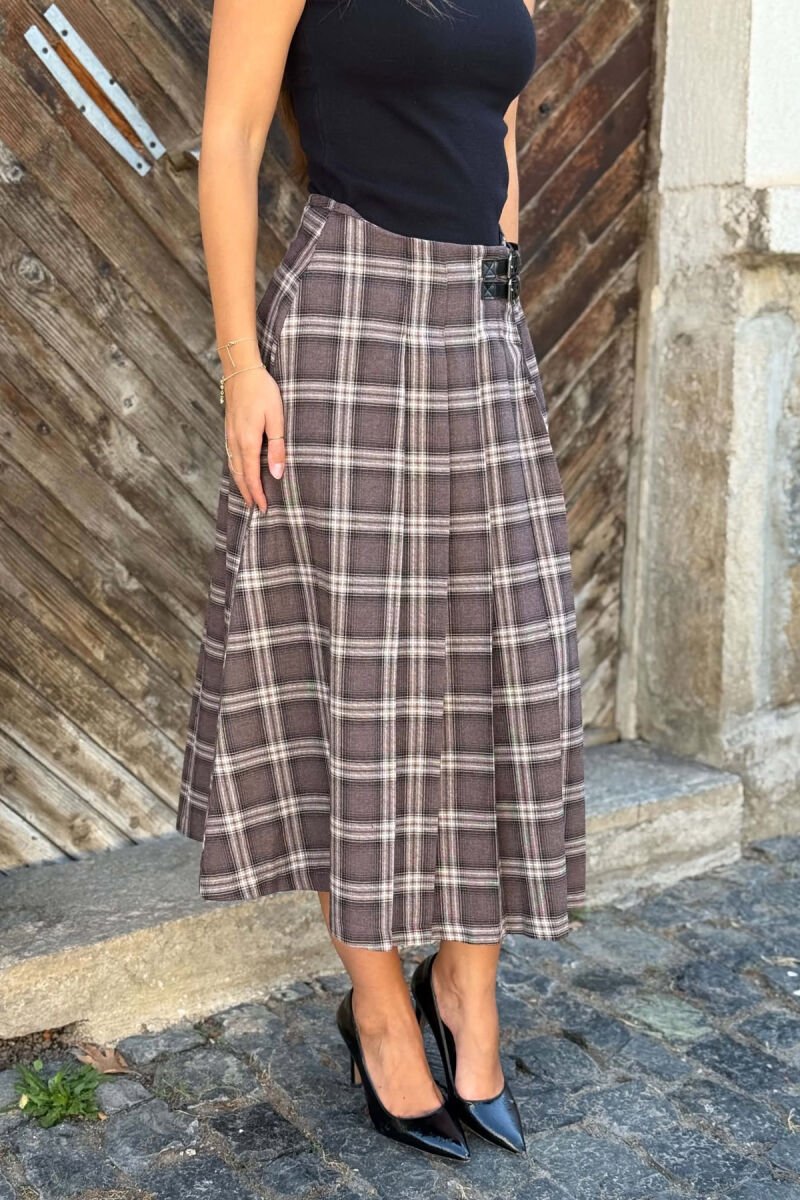 PLAID DESIGN CUT OPEN WOMAN SKIRT BROWN/KAFE - 4