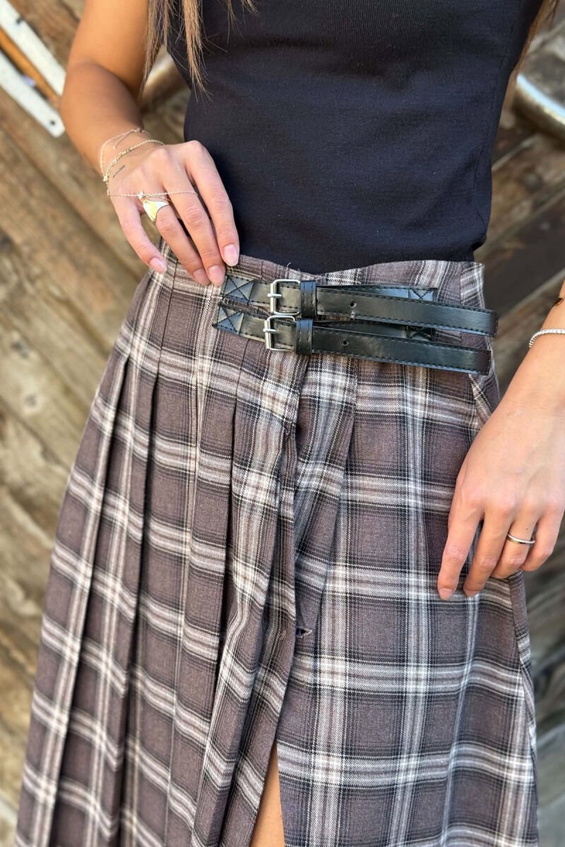 PLAID DESIGN CUT OPEN WOMAN SKIRT BROWN/KAFE - 5