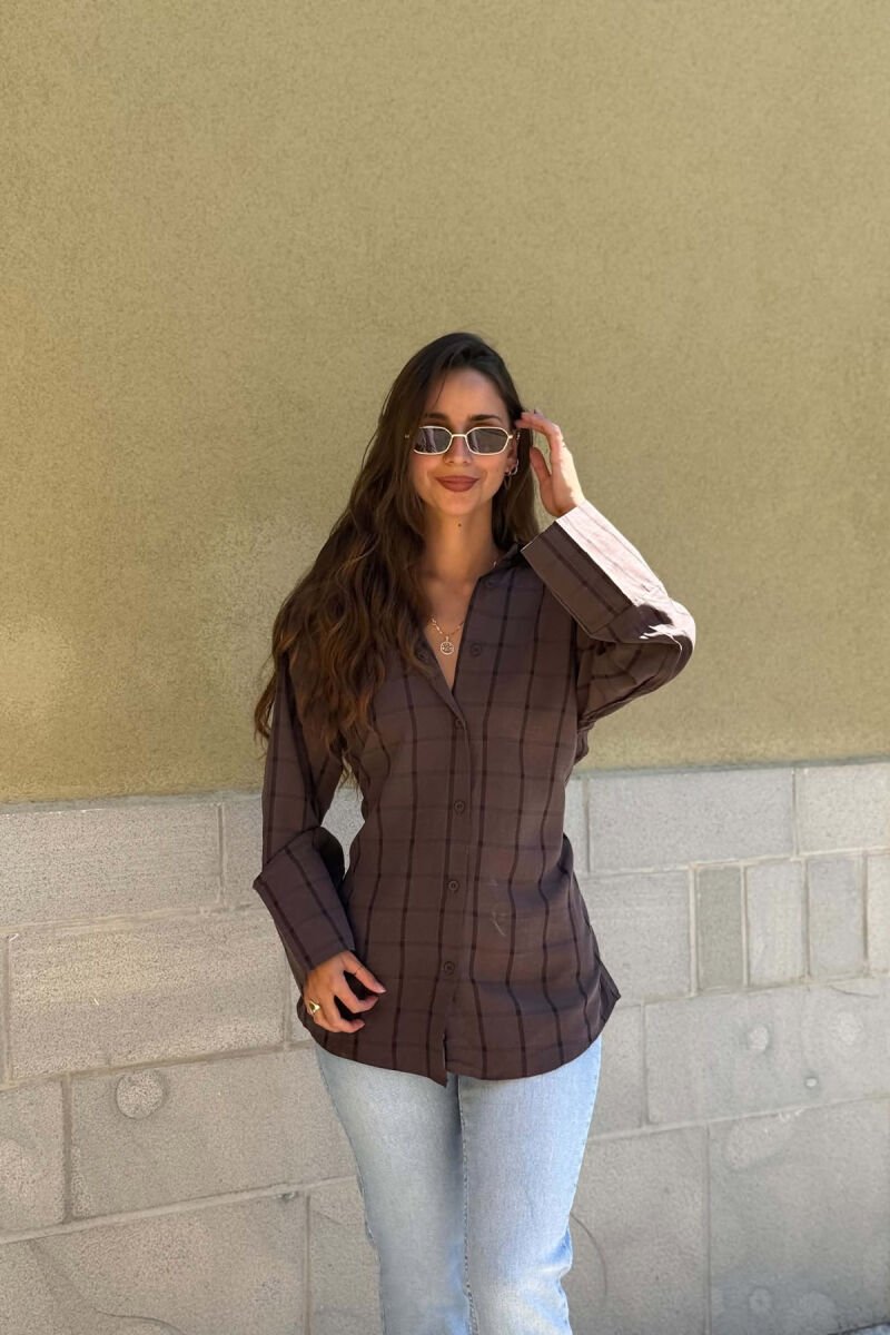 PLAID DESIGN LACING WAIST WOMAN SHIRT BROWN/KAFE - 3