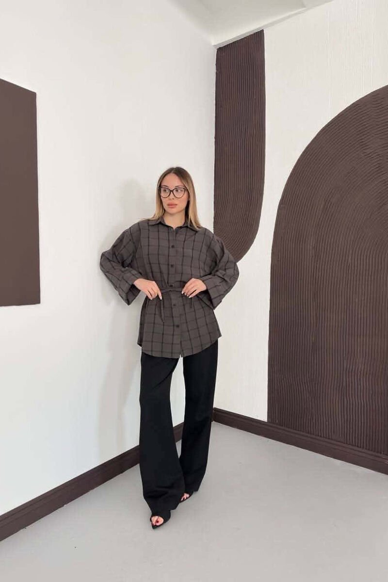 PLAID DESIGN LACING WAIST WOMAN SHIRT DARK GREY/GEE - 2