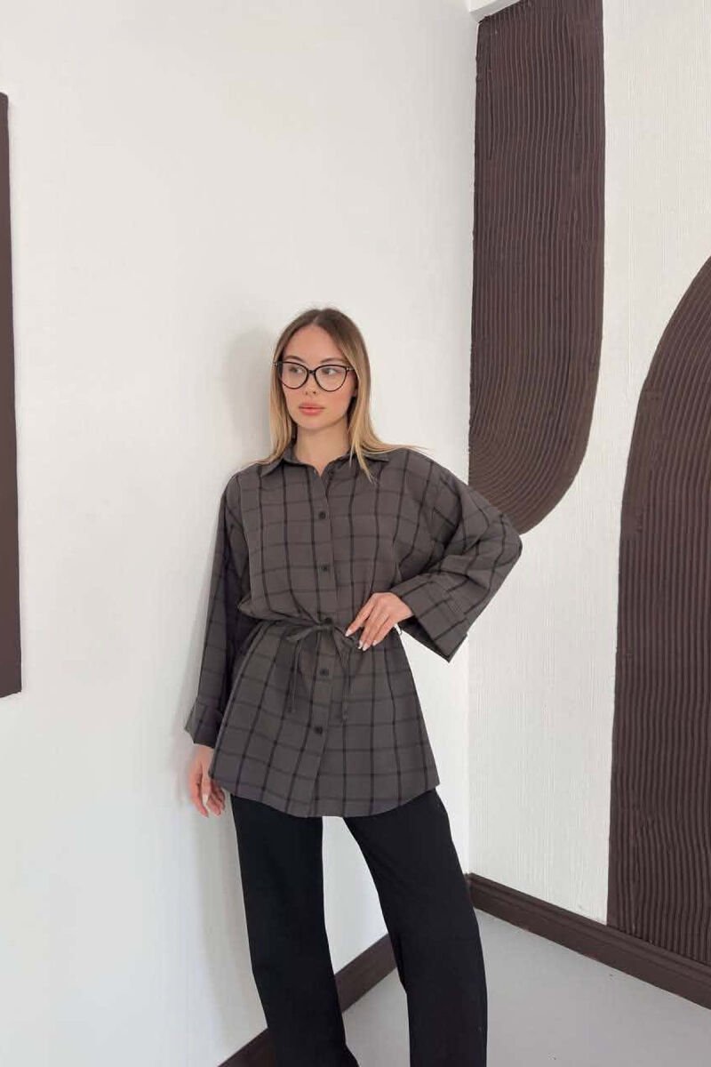 PLAID DESIGN LACING WAIST WOMAN SHIRT DARK GREY/GEE - 3