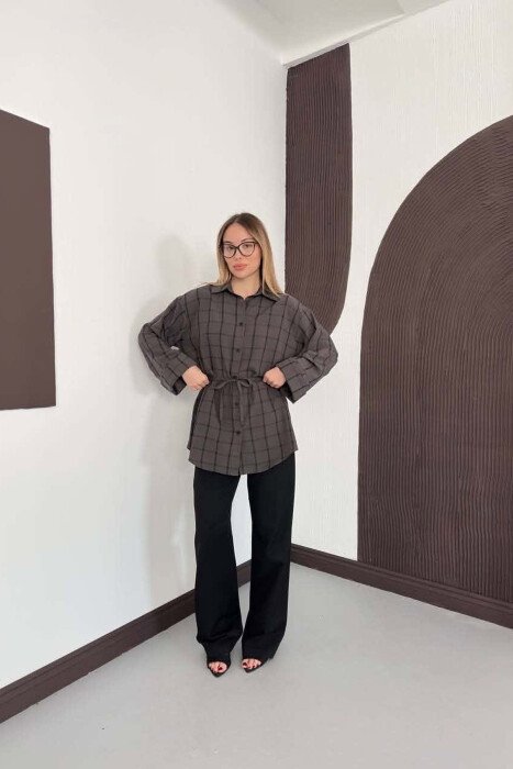 PLAID DESIGN LACING WAIST WOMAN SHIRT DARK GREY/GEE - 5