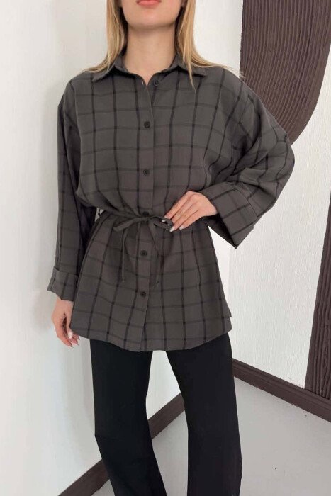 PLAID DESIGN LACING WAIST WOMAN SHIRT DARK GREY/GEE - 6
