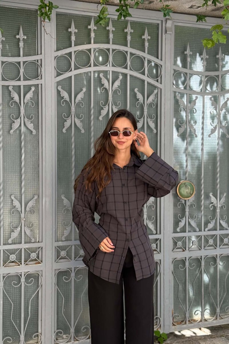 PLAID DESIGN LACING WAIST WOMAN SHIRT DARK GREY/GEE - 4