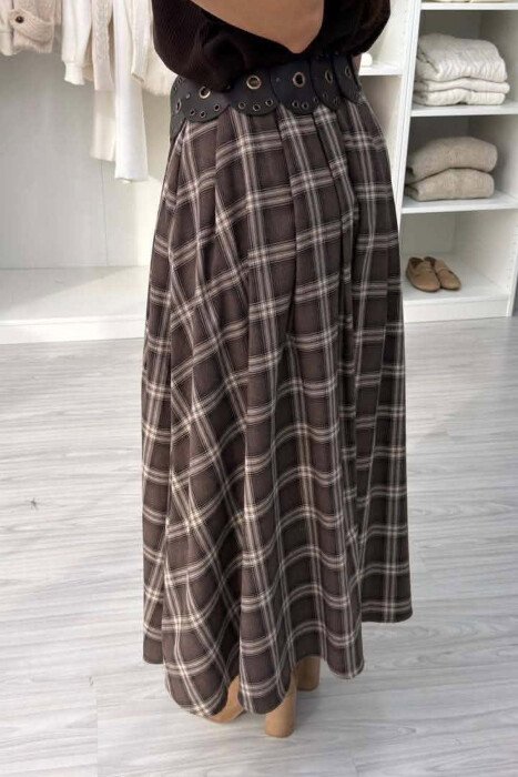 PLAID DESIGN LONG WOMAN SKIRT BROWN/KAFE - 2