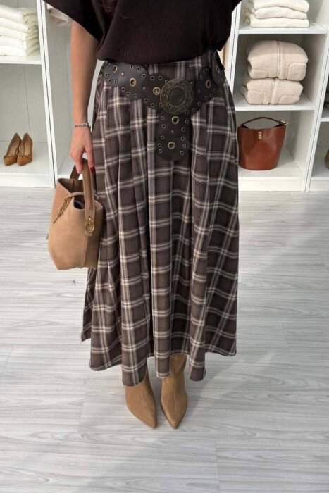 PLAID DESIGN LONG WOMAN SKIRT BROWN/KAFE - 4