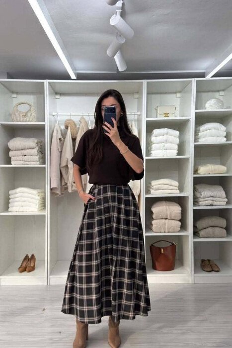 PLAID DESIGN LONG WOMAN SKIRT GREY/GRI - 