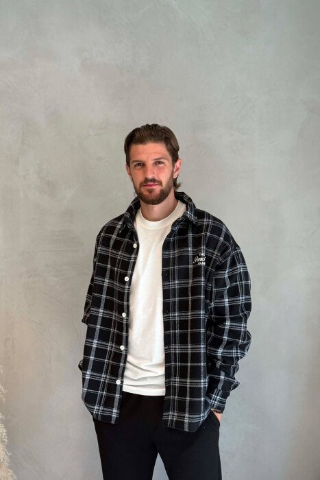 PLAID DESIGN MEN SHIRT BLACK/ E ZEZE - KLAUDIO FASHION
