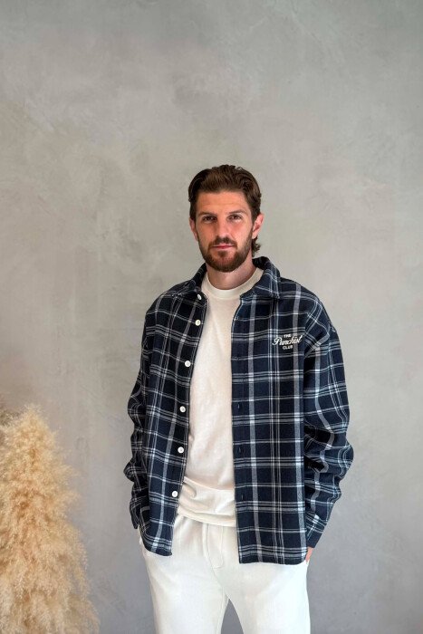 PLAID DESIGN MEN SHIRT BLUE/BLU - KLAUDIO FASHION
