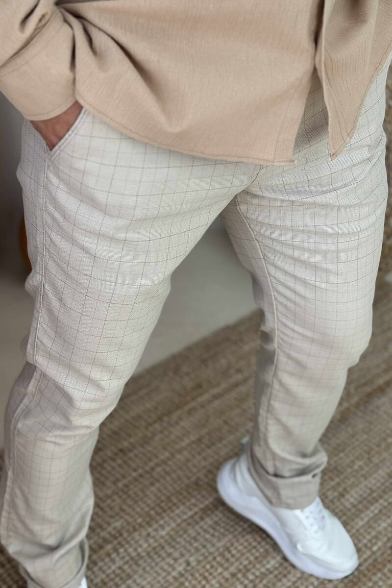 PLAID DESIGN ONE COLOR MEN PANTS CREAM/KREM - 2