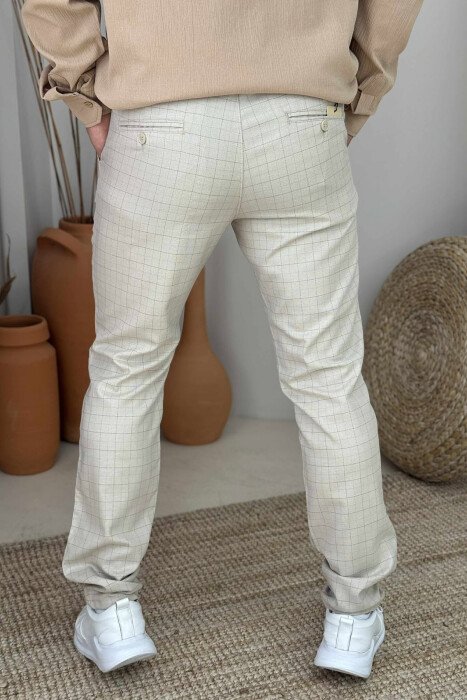PLAID DESIGN ONE COLOR MEN PANTS CREAM/KREM - 3