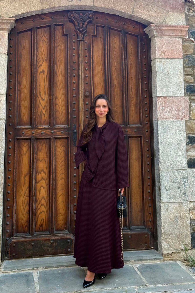 PLAID DESIGN SHIRT + SKIRT WOMAN SET BURGUNDY/VISHNJE - 1