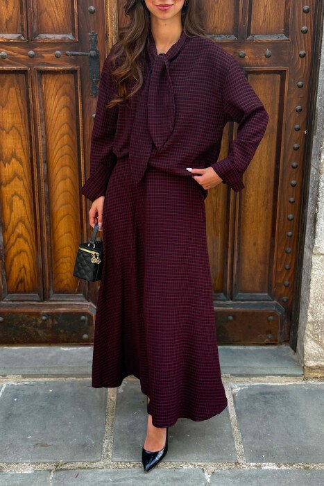 PLAID DESIGN SHIRT + SKIRT WOMAN SET BURGUNDY/VISHNJE - 2