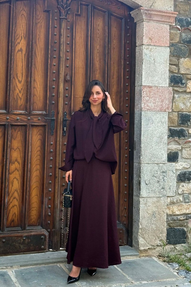 PLAID DESIGN SHIRT + SKIRT WOMAN SET BURGUNDY/VISHNJE - 4