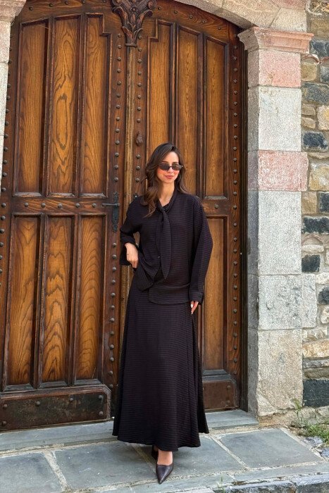 PLAID DESIGN SHIRT + SKIRT WOMAN SET DARK BROWN/KAE - 2