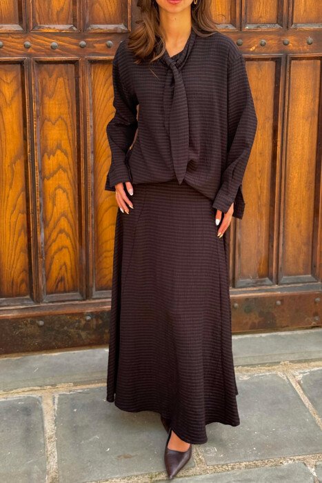 PLAID DESIGN SHIRT + SKIRT WOMAN SET DARK BROWN/KAE - 3