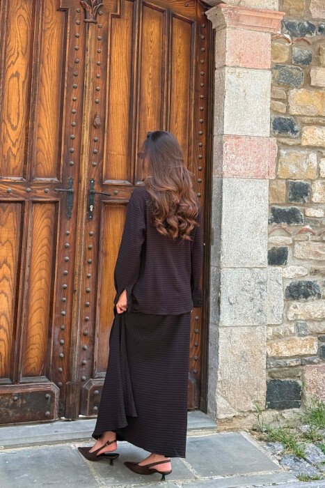 PLAID DESIGN SHIRT + SKIRT WOMAN SET DARK BROWN/KAE - 4