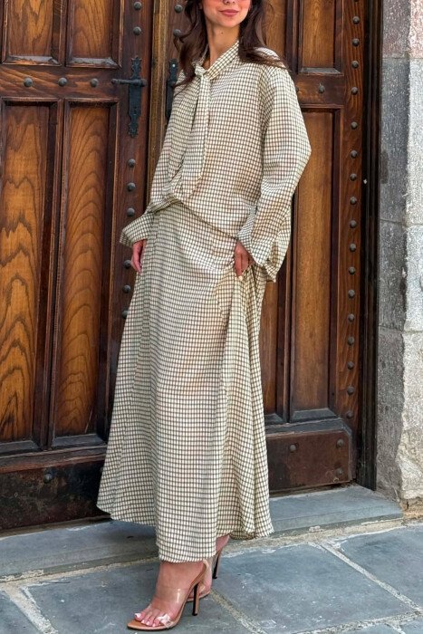 PLAID DESIGN SHIRT + SKIRT WOMAN SET GREEN/JESHILE - 3