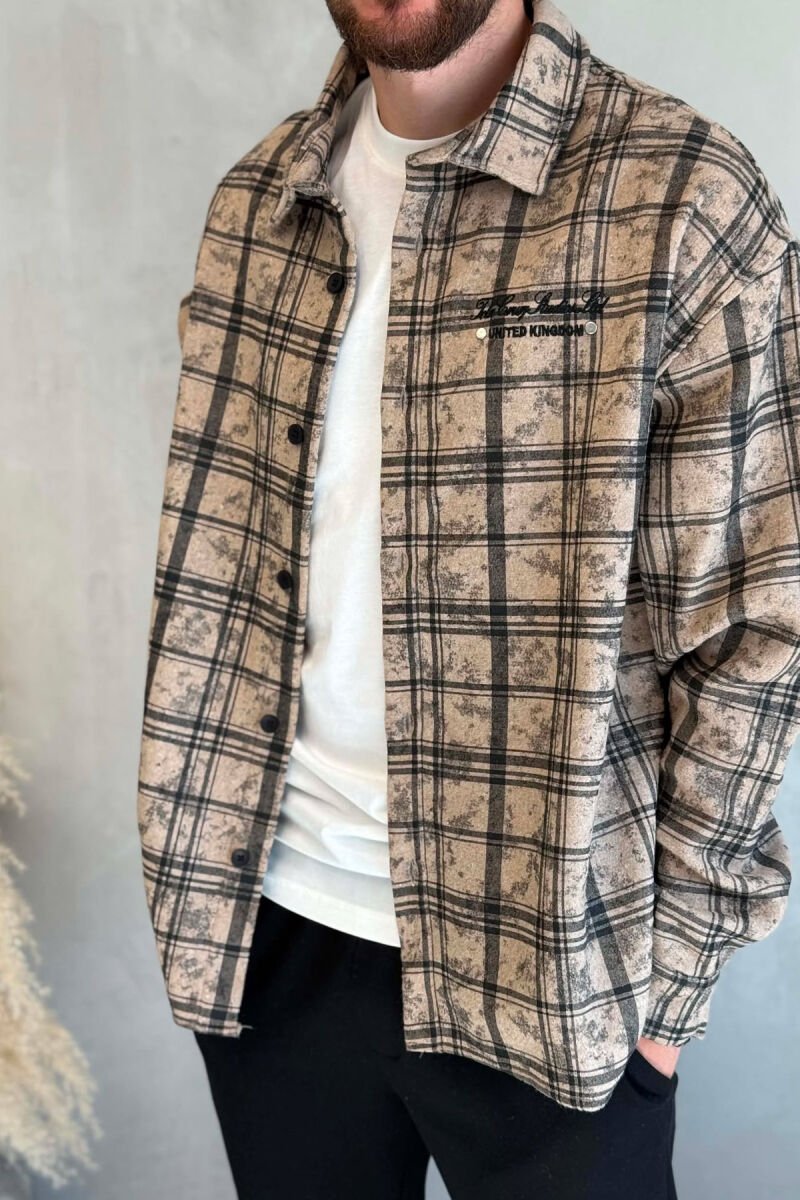 PLAID DESIGN SIMPLE MEN SHIRT BEIGE/BEZHE - 4