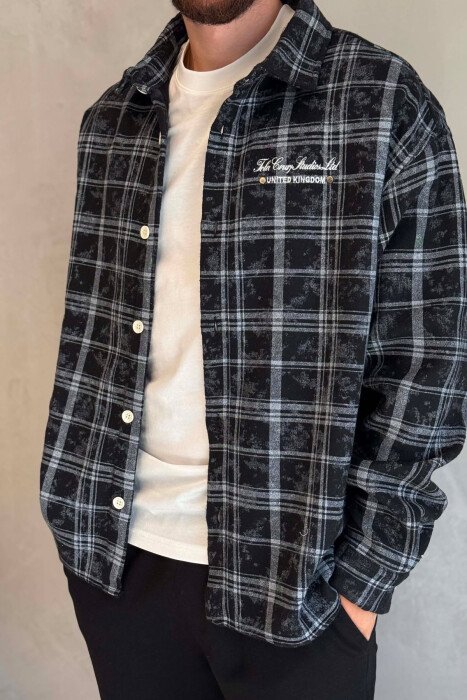 PLAID DESIGN SIMPLE MEN SHIRT BLACK/ E ZEZE - 4