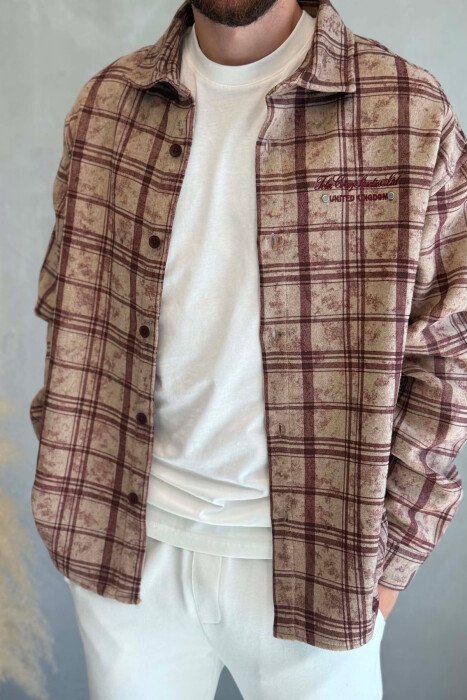 PLAID DESIGN SIMPLE MEN SHIRT BURGUNDY/VISHNJE - 4