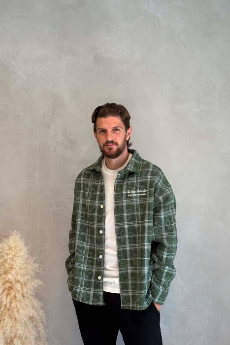PLAID DESIGN SIMPLE MEN SHIRT GREEN/JESHILE - KLAUDIO FASHION
