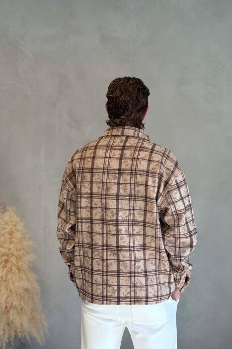 PLAID DESIGN SIMPLE MEN SHIRT LIGHT BEIGE/BZHZB - 2