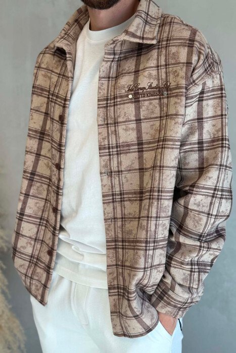 PLAID DESIGN SIMPLE MEN SHIRT LIGHT BEIGE/BZHZB - 4